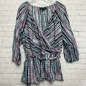 Lane Bryant Faux Wrap Striped Blouse